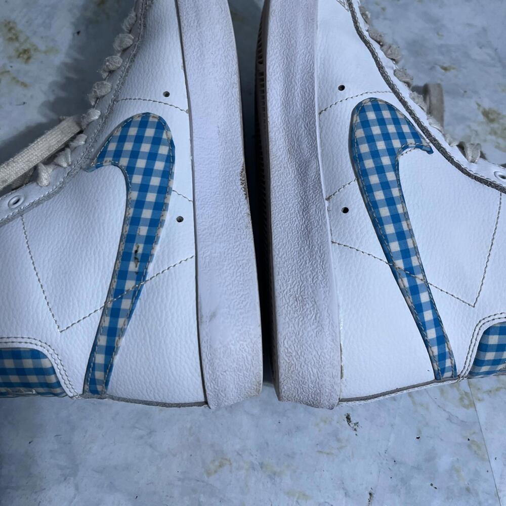 Nike Blazer Mid 77 Gingham Women's Size 8.5 Shoes White Blue Athletic Sneakers - Picture 14 of 15